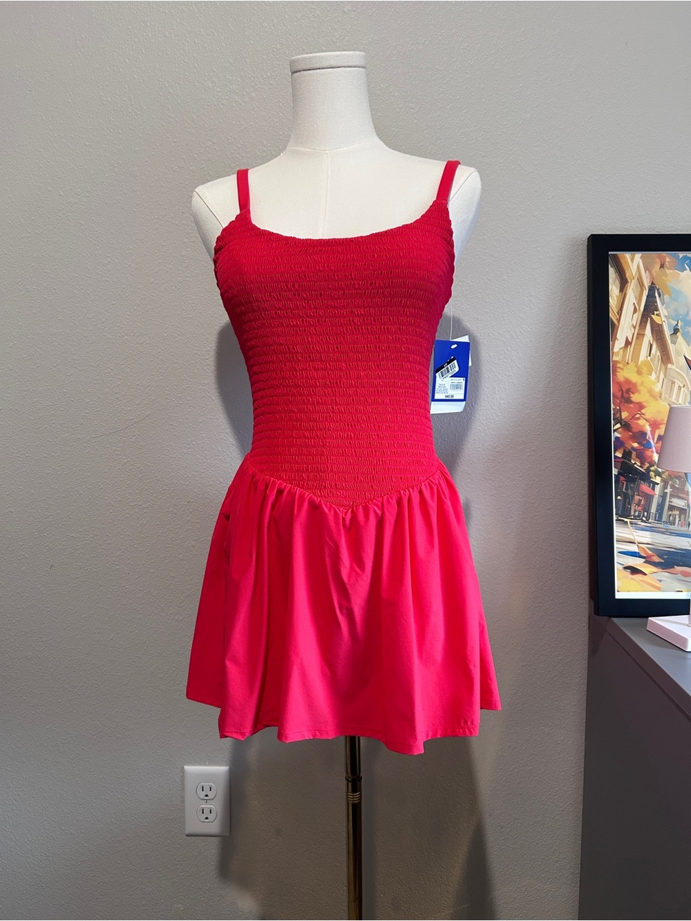 JoyLab Red Smocked Drop Waist Activewear - Picture 3 of 6